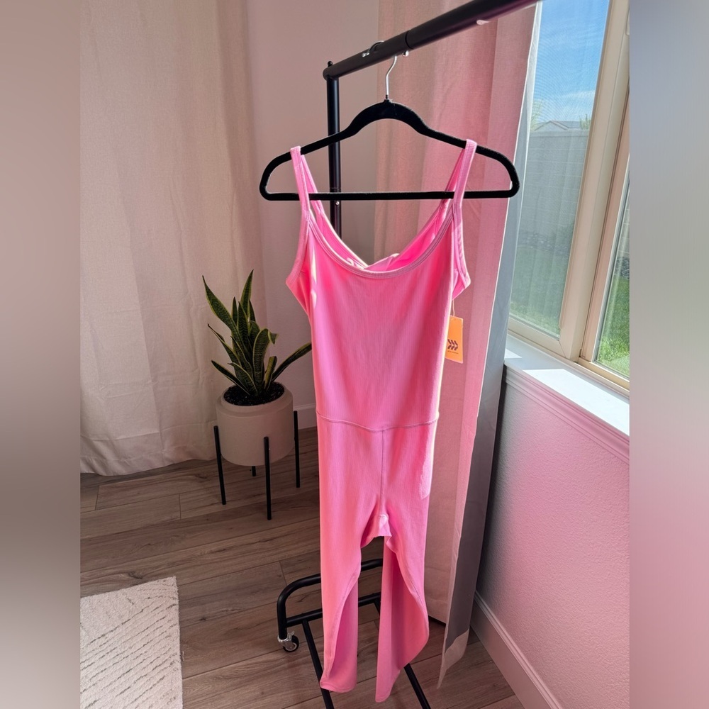 All in Motion Bright Pink Ribbed Open Back Onsie Athletic Jumpsuit XXL NWT